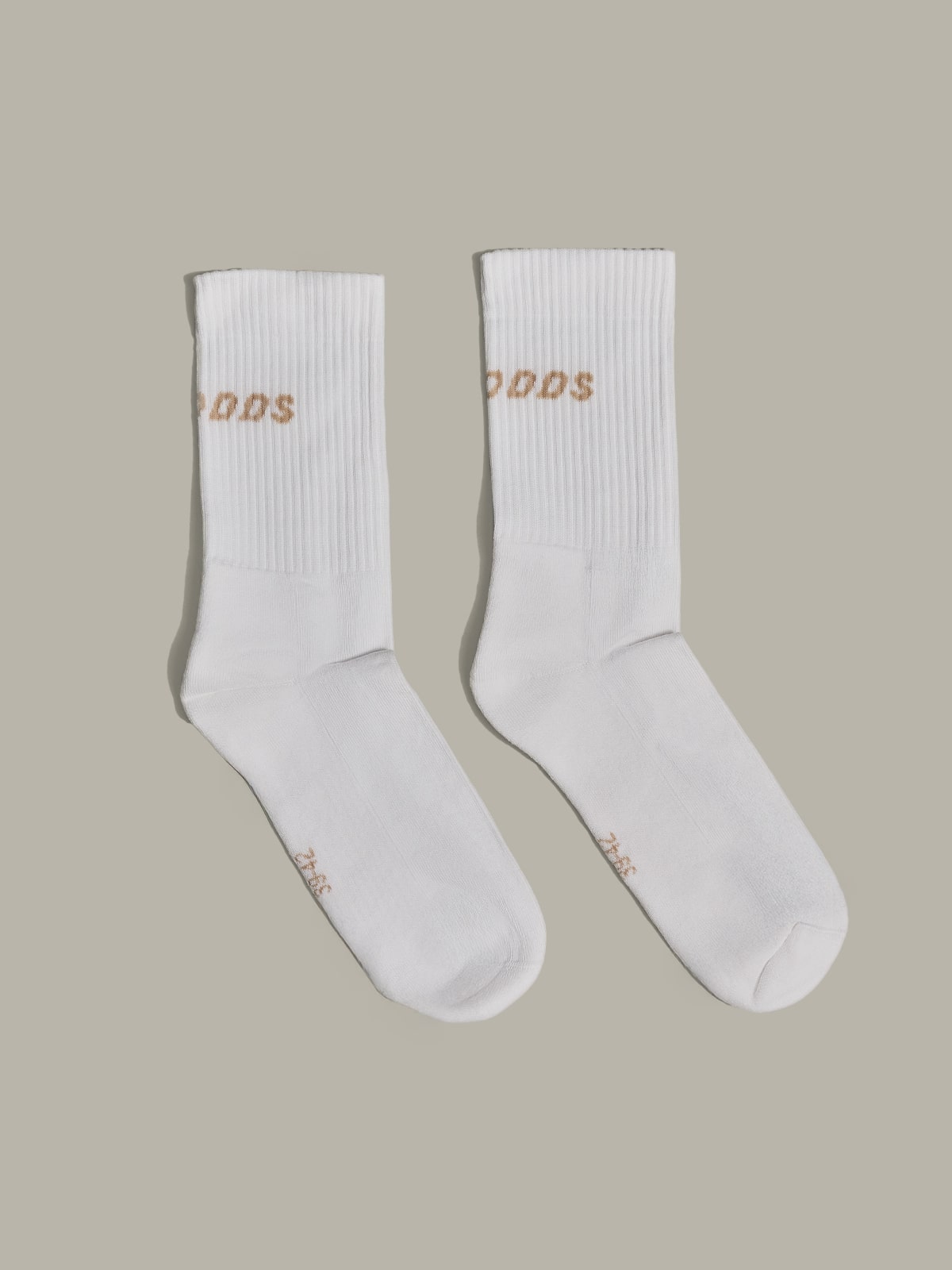 White Rear Logo Crew Socks With The Buttercream Logo/ alphabet